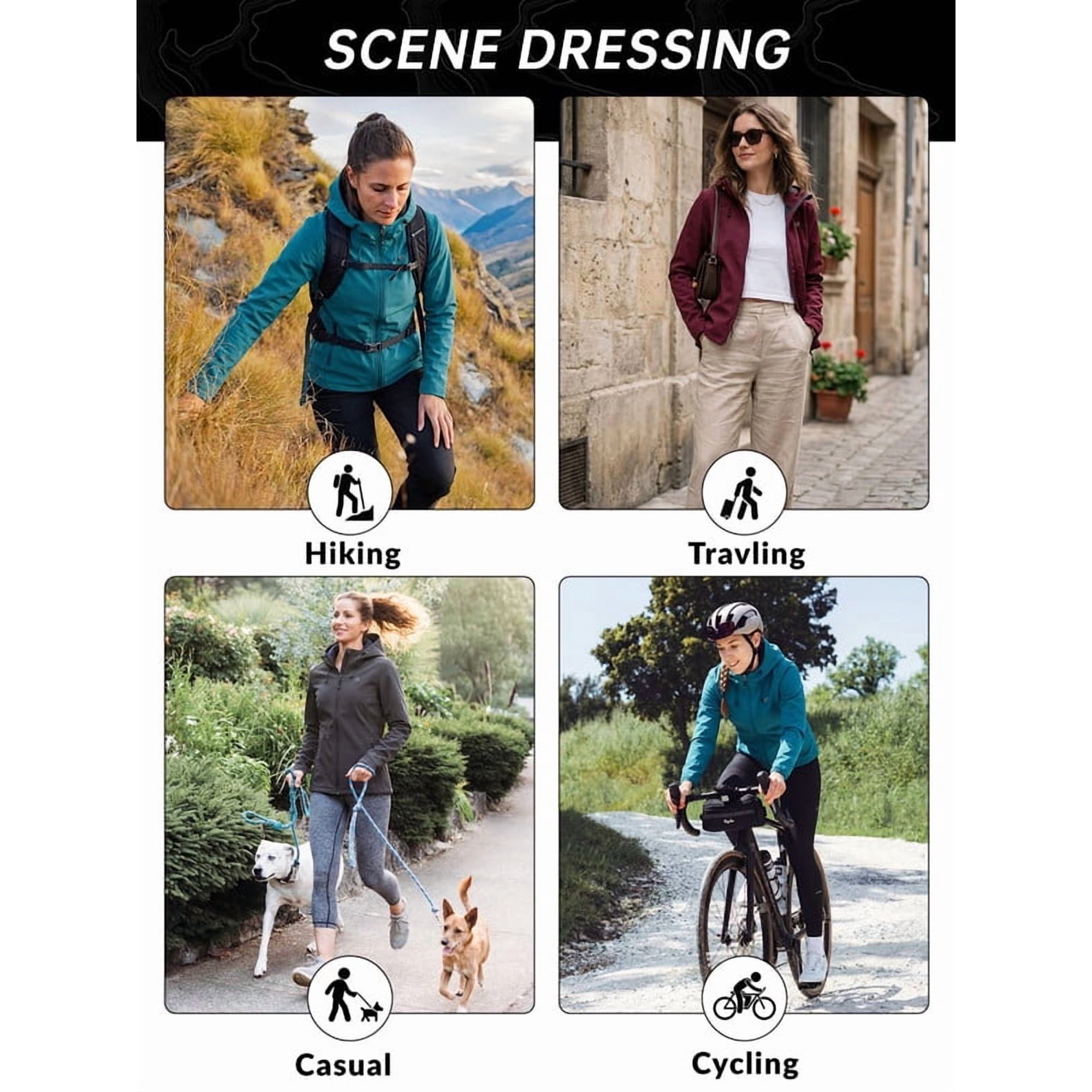 GEO-THERM women's softshell jacket outdoor activity scenes