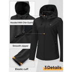 GEO-THERM women's softshell jacket hood zipper and cuff details