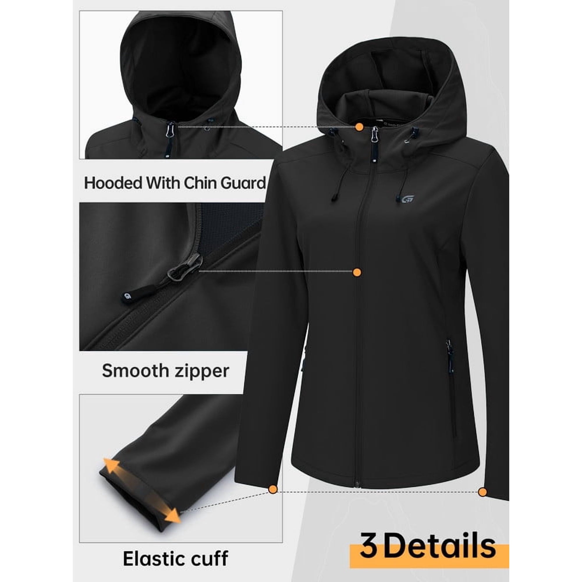 GEO-THERM women's softshell jacket hood zipper and cuff details